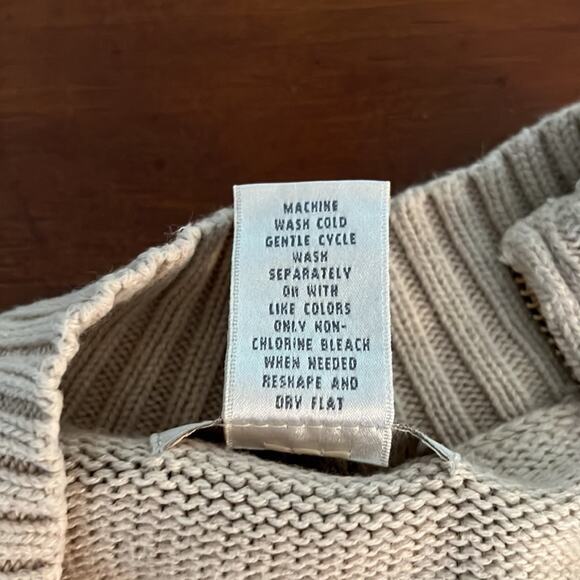 Studio Works Beige Cotton Knit Sweater Woman Size Large Diagonal Zipper - Picture 5 of 7